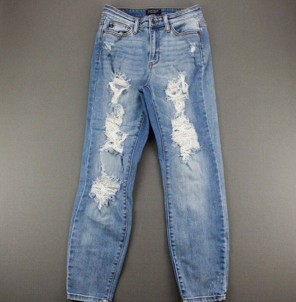 Judy Blue Distressed Skinny Jeans Womens 1/25 Blue Denim Stretch Fit